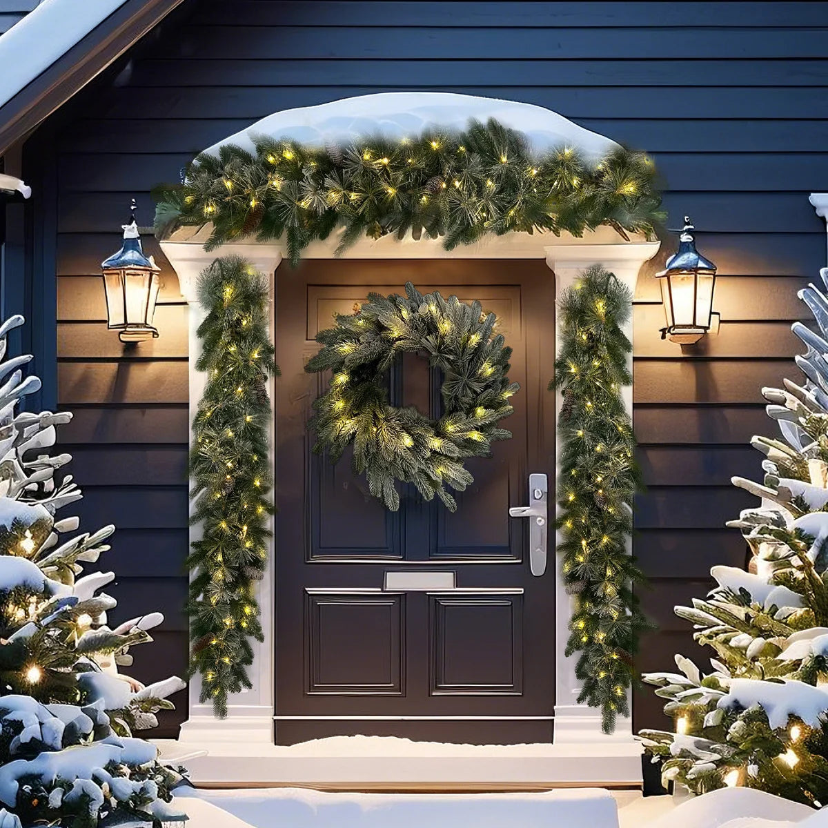 Pre-Lit Greenery Pine Cone Flocking Garland -1Piece
