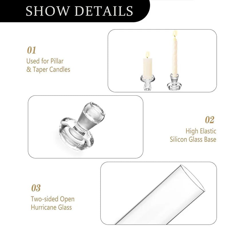 Clear Hurricane Glass Candlesticks Holders 11.8Inch 2Pieces