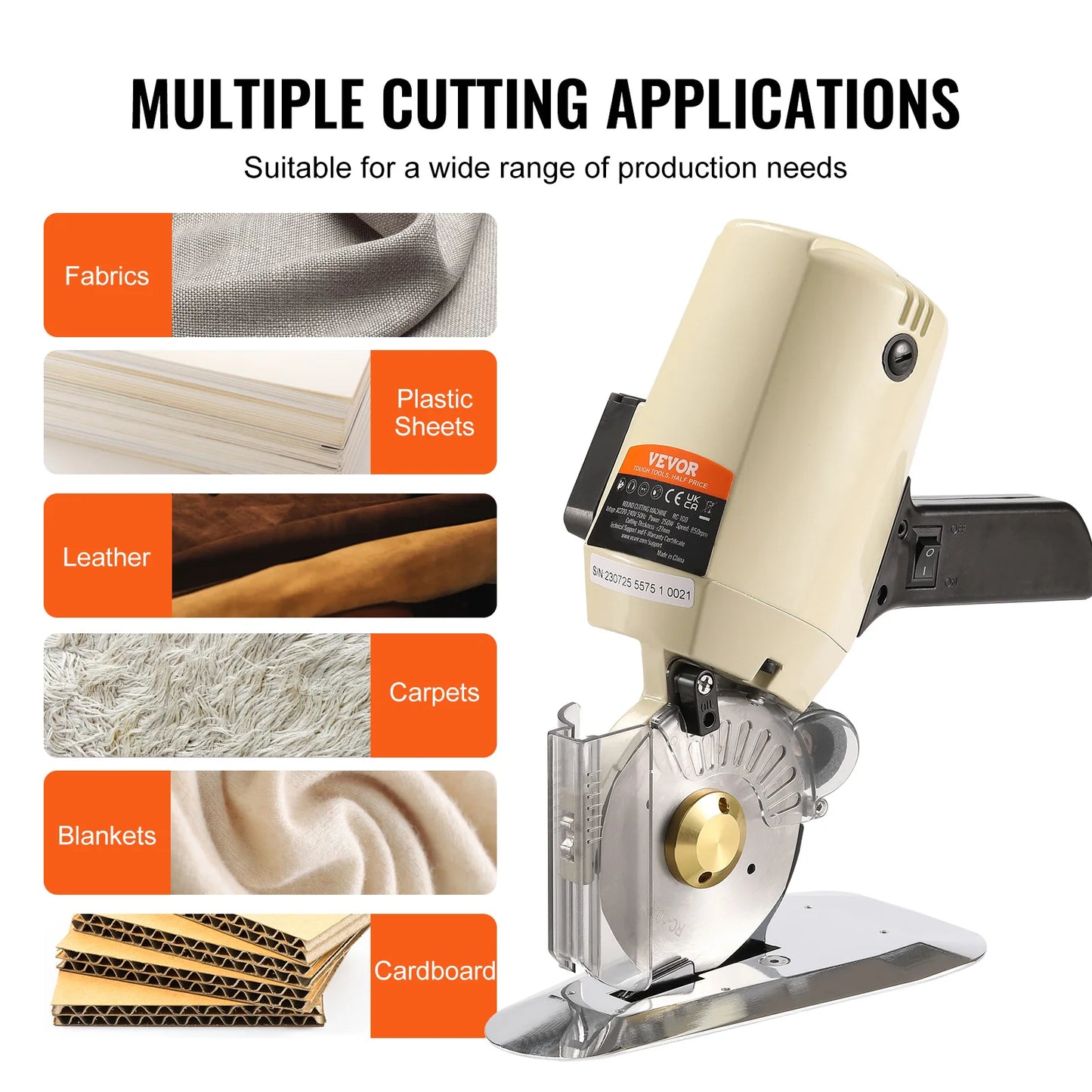 VEVOR Electric Rotary Fabric Cutting Machine