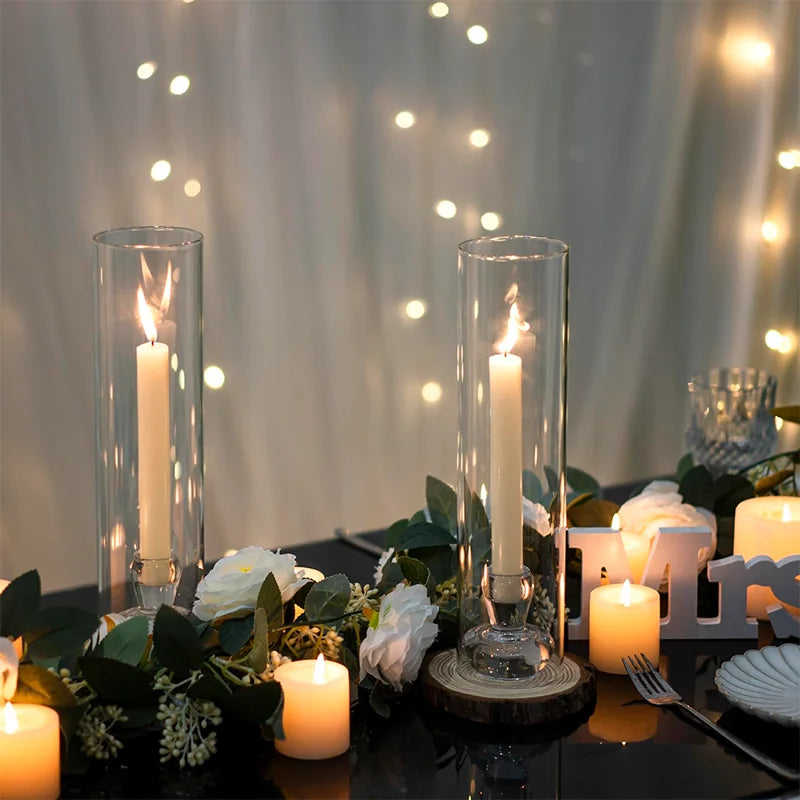 Clear Hurricane Glass Candlesticks Holders 11.8Inch 2Pieces