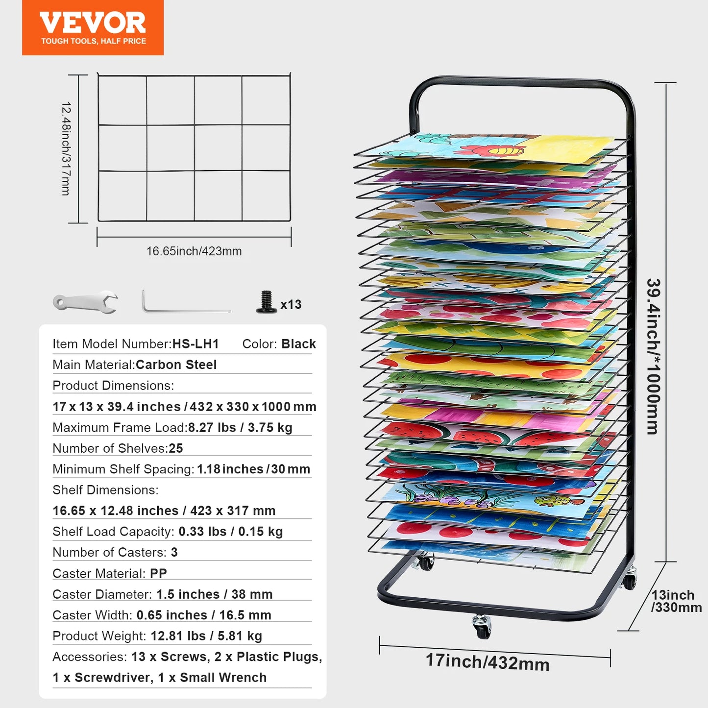 Art Drying Rack With Lockable Wheels