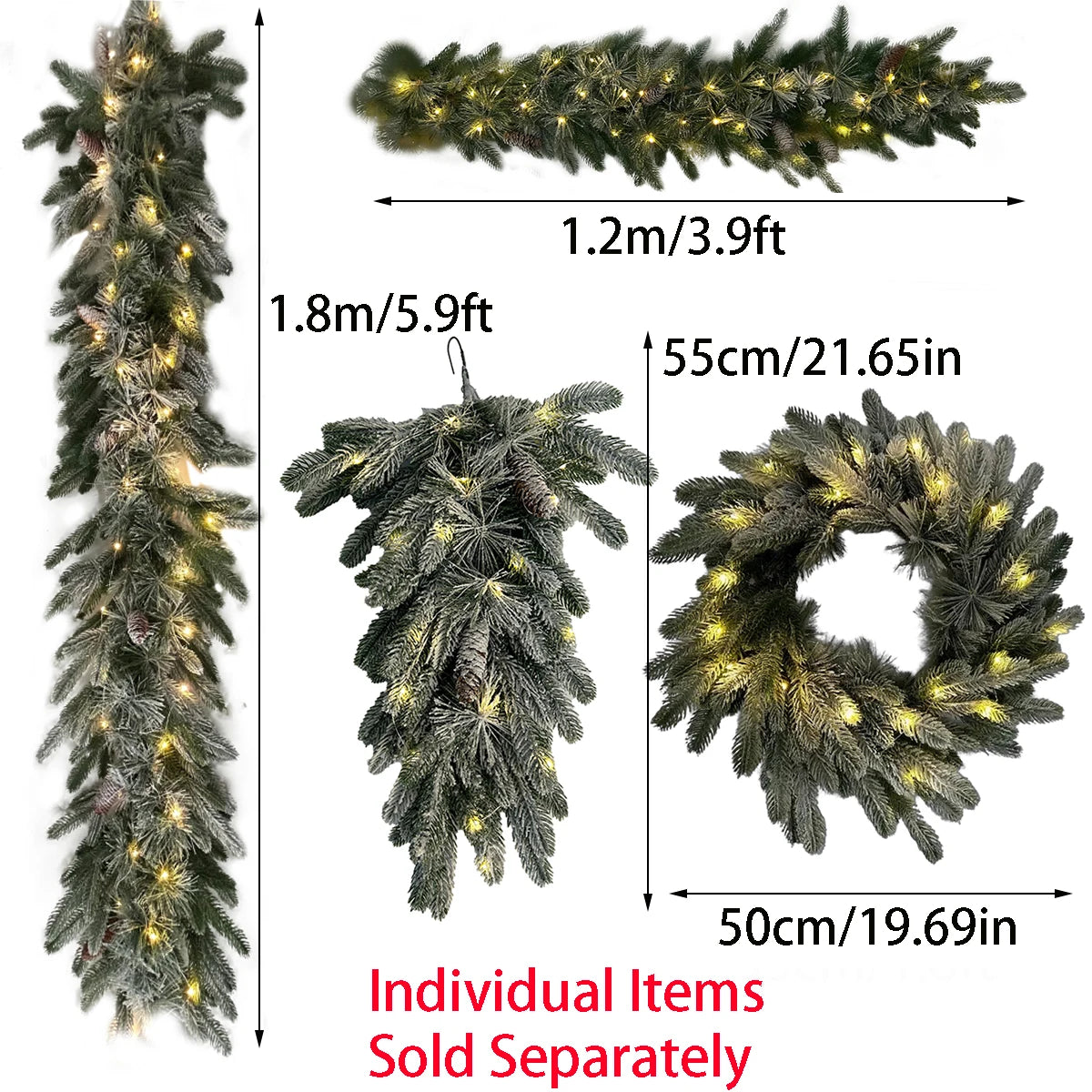 Pre-Lit Greenery Pine Cone Flocking Garland -1Piece