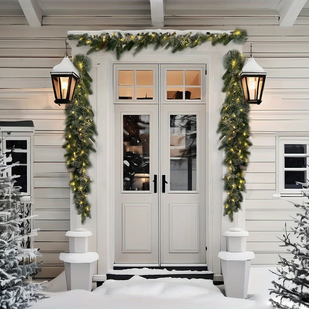 Pre-Lit Greenery Pine Cone Flocking Garland -1Piece
