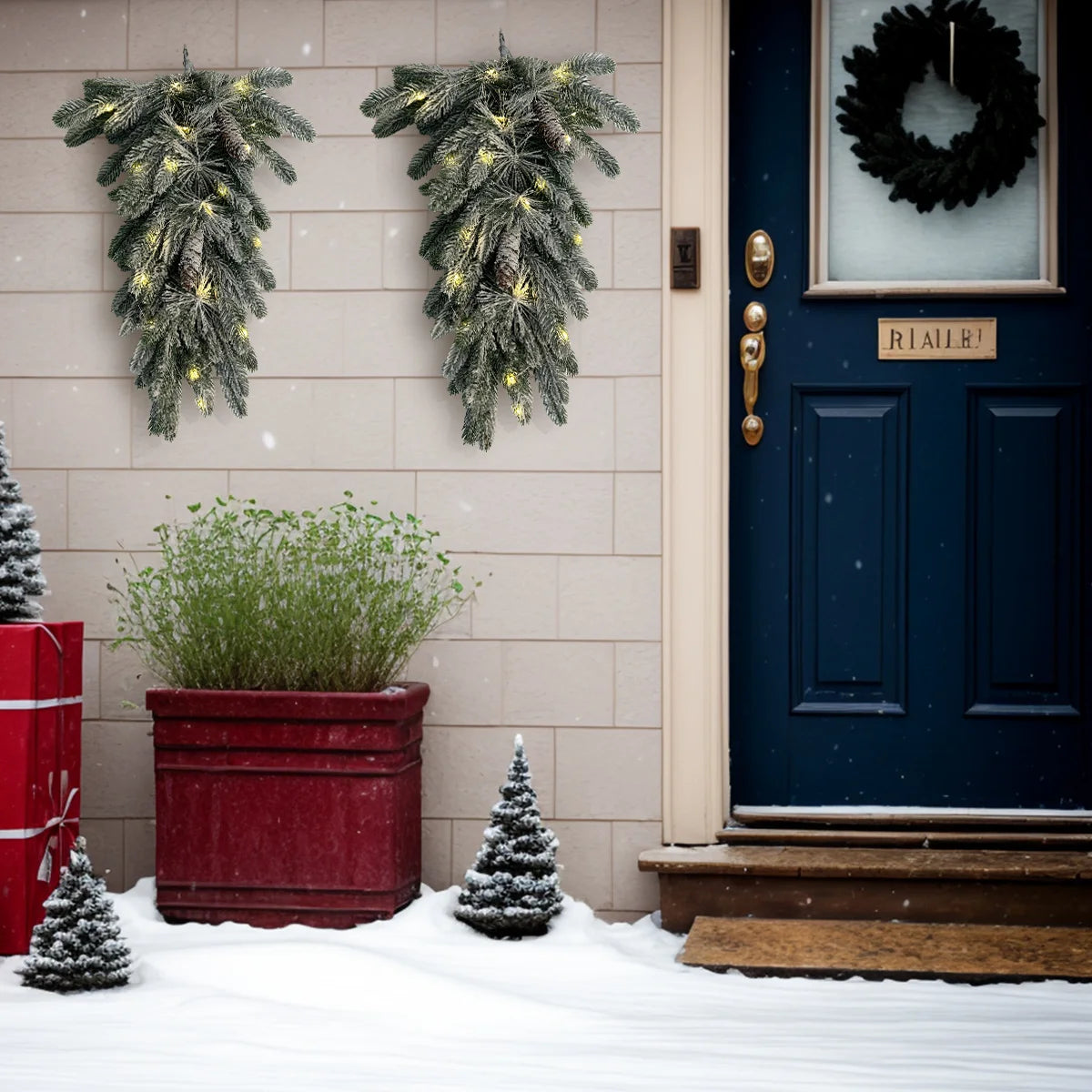 Pre-Lit Greenery Pine Cone Flocking Garland -1Piece