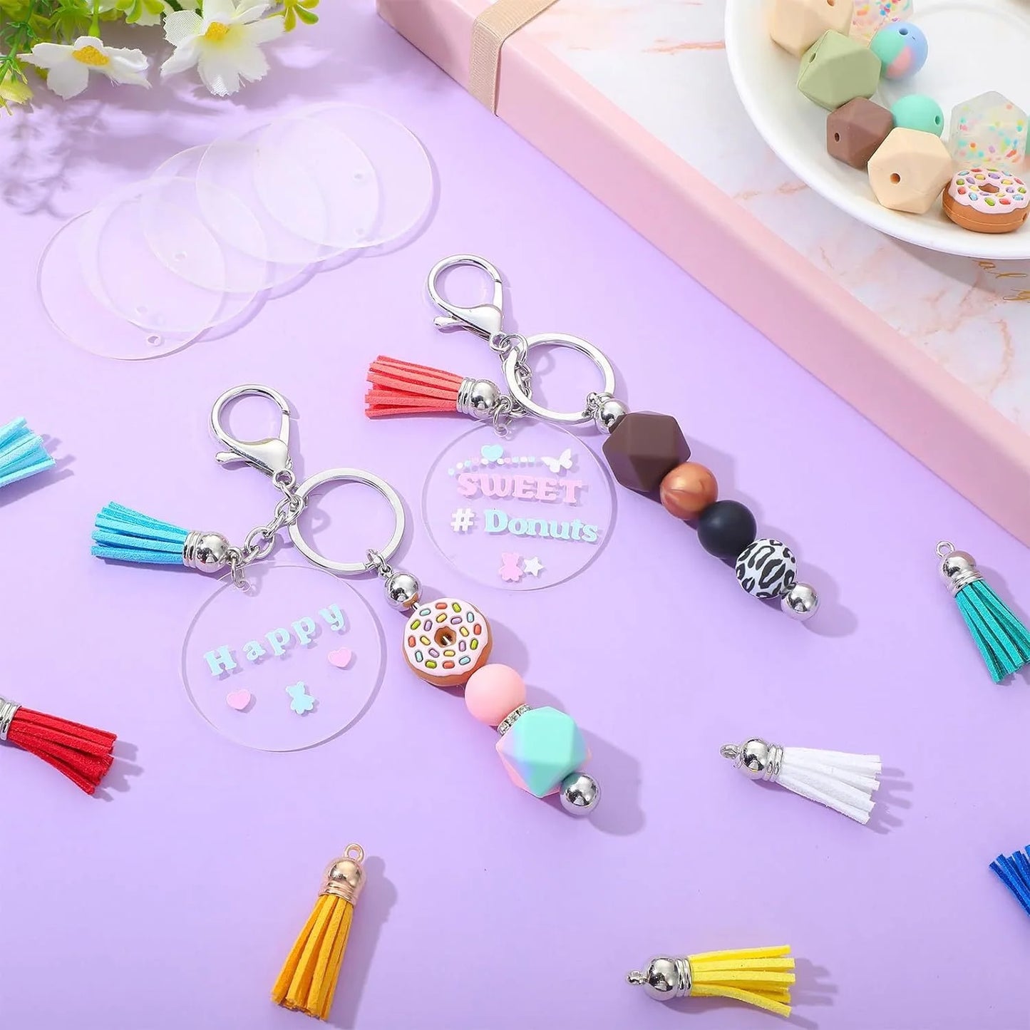 Beaded Keychain Bars Including Tassels For Jewelry