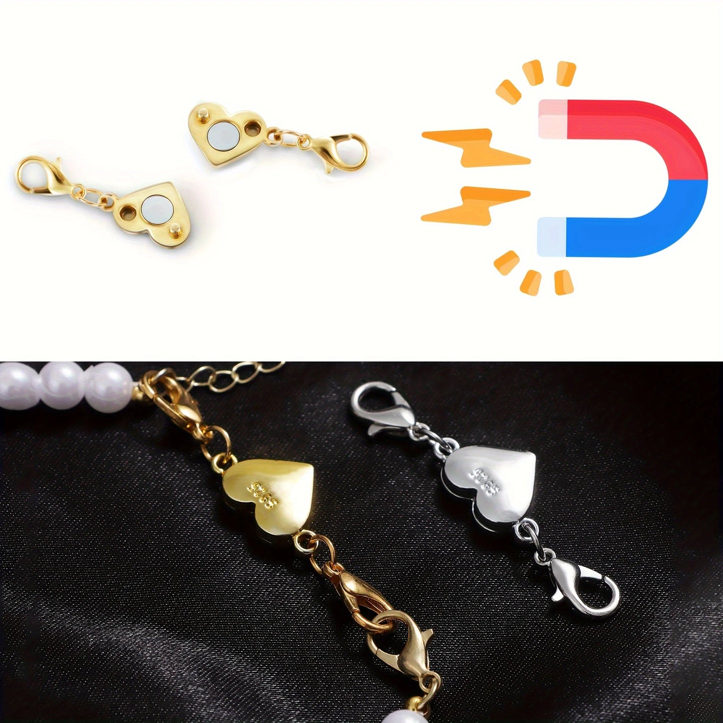 Magnetic Necklace Clasps and Closures Heart-Shaped