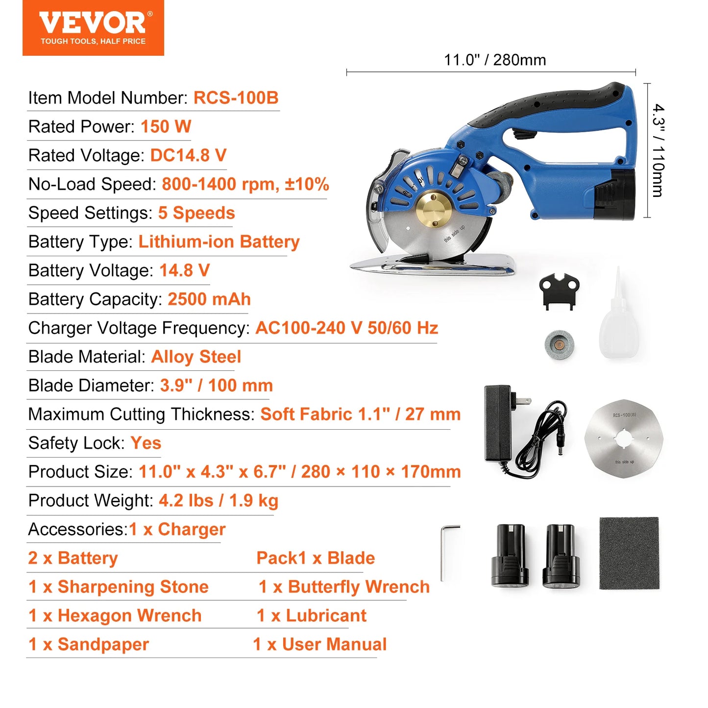 VEVOR 150W 5-Speed Cordless Rotary Cutter