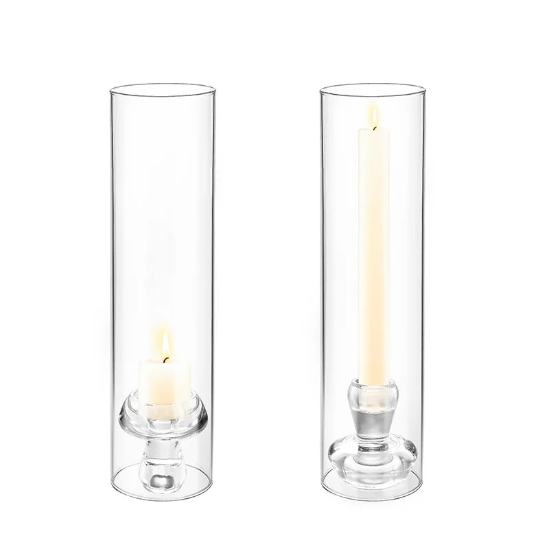 Clear Hurricane Glass Candlesticks Holders 11.8Inch 2Pieces