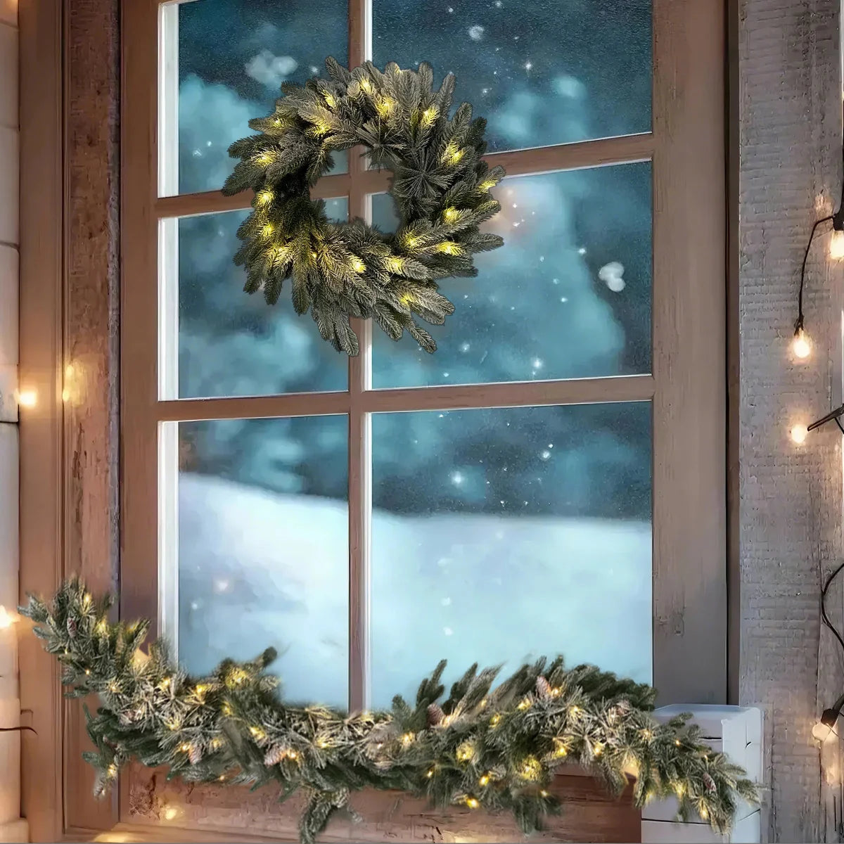 Pre-Lit Greenery Pine Cone Flocking Garland -1Piece