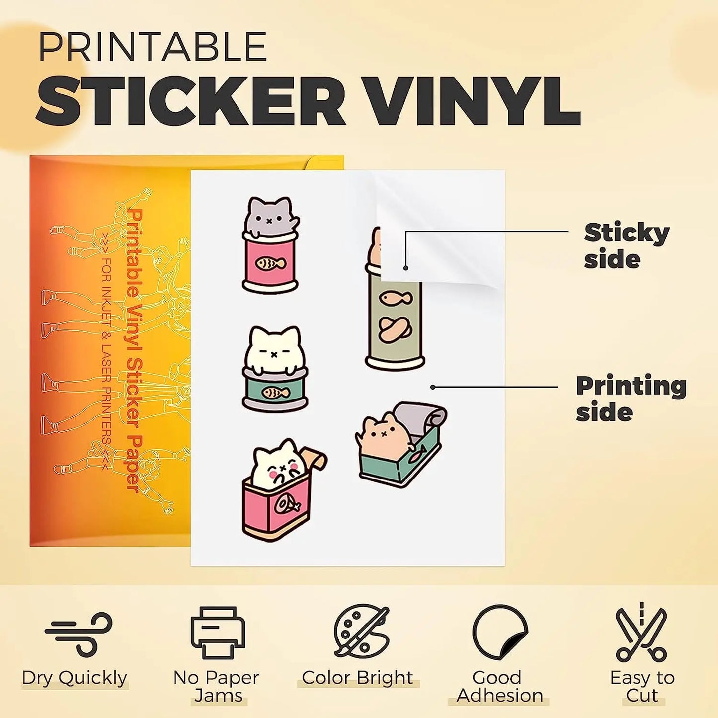 Printable Vinyl Sticker Paper For Inkjet Printer 8.5x11in Matte/Glossy
