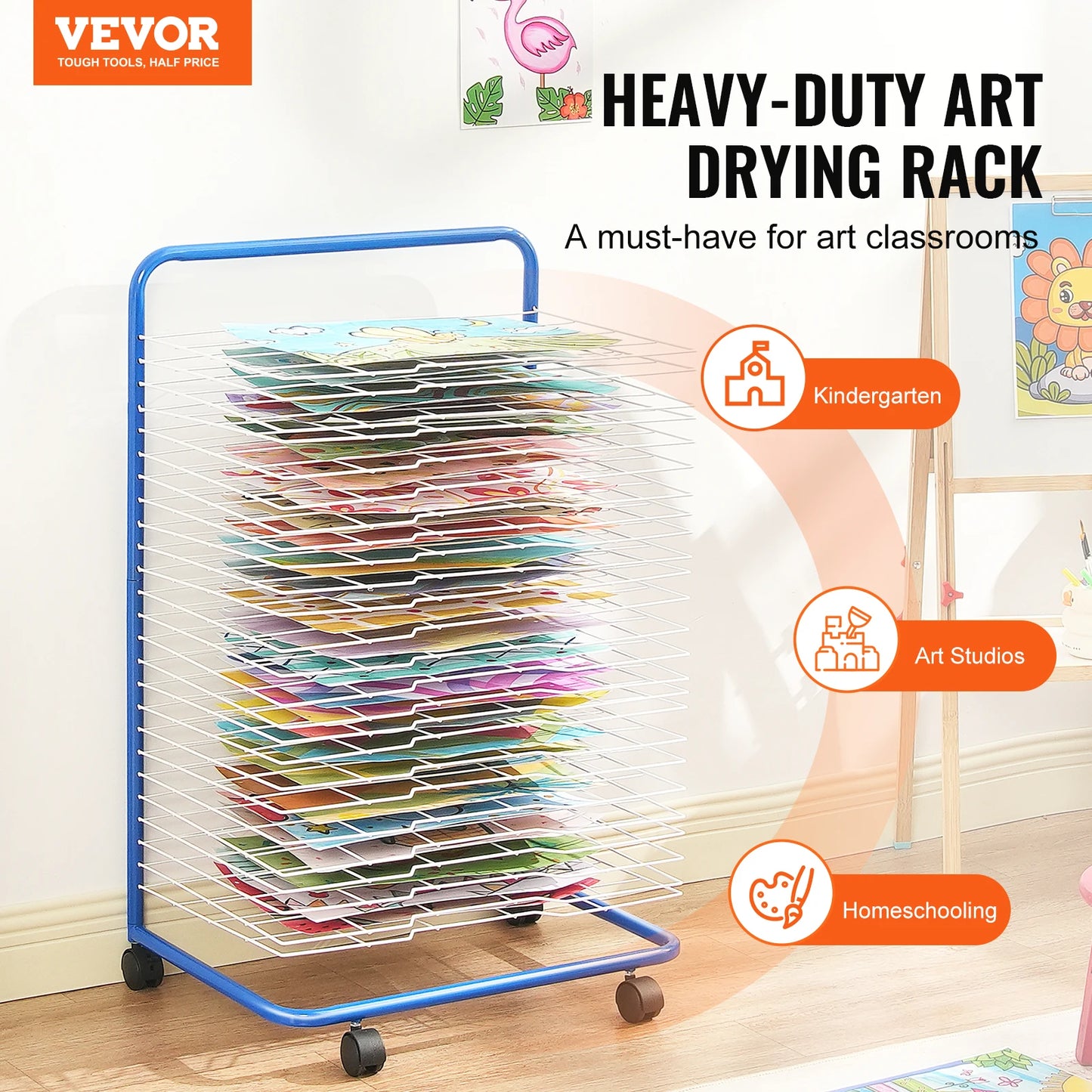 Art Drying Rack With Lockable Wheels