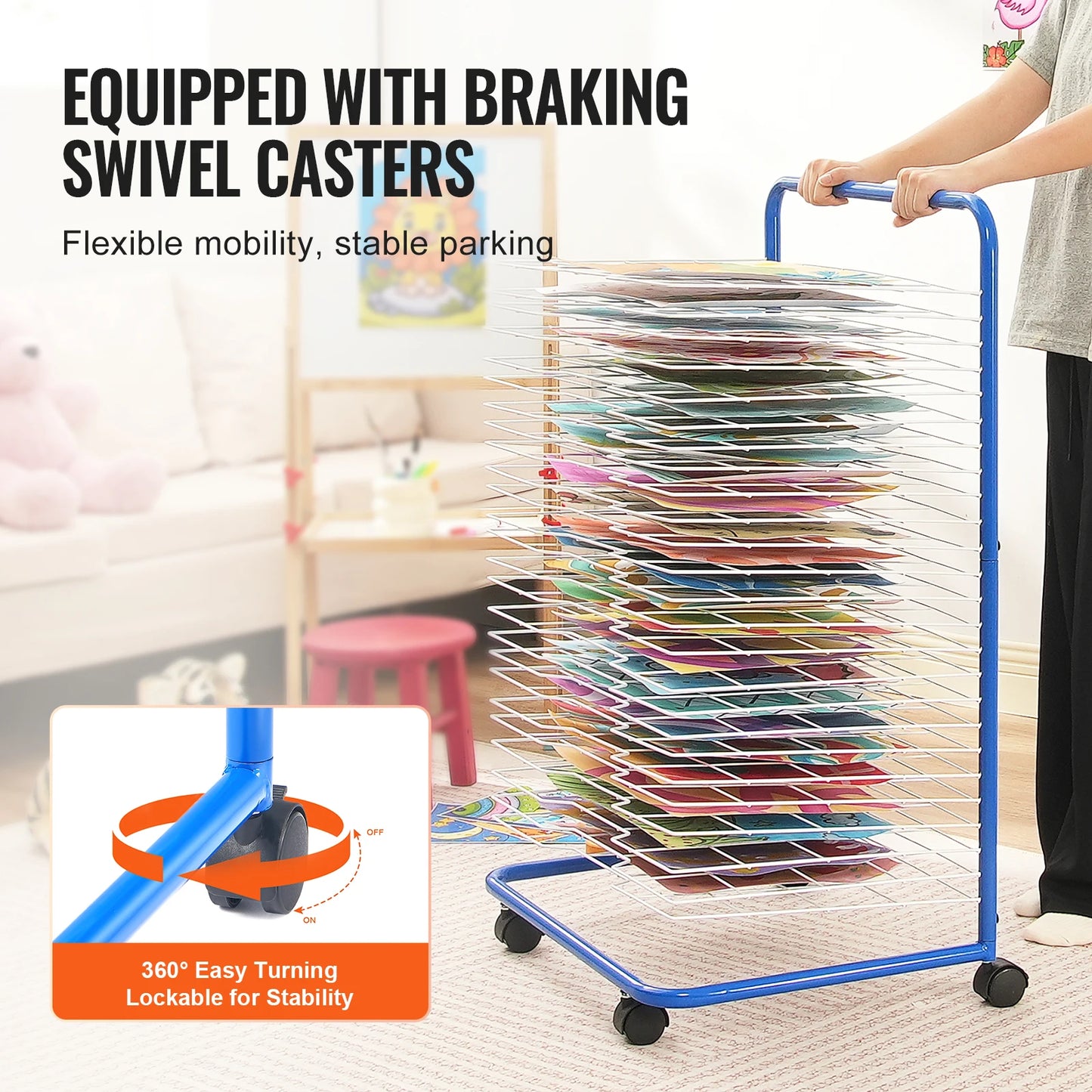 Art Drying Rack With Lockable Wheels
