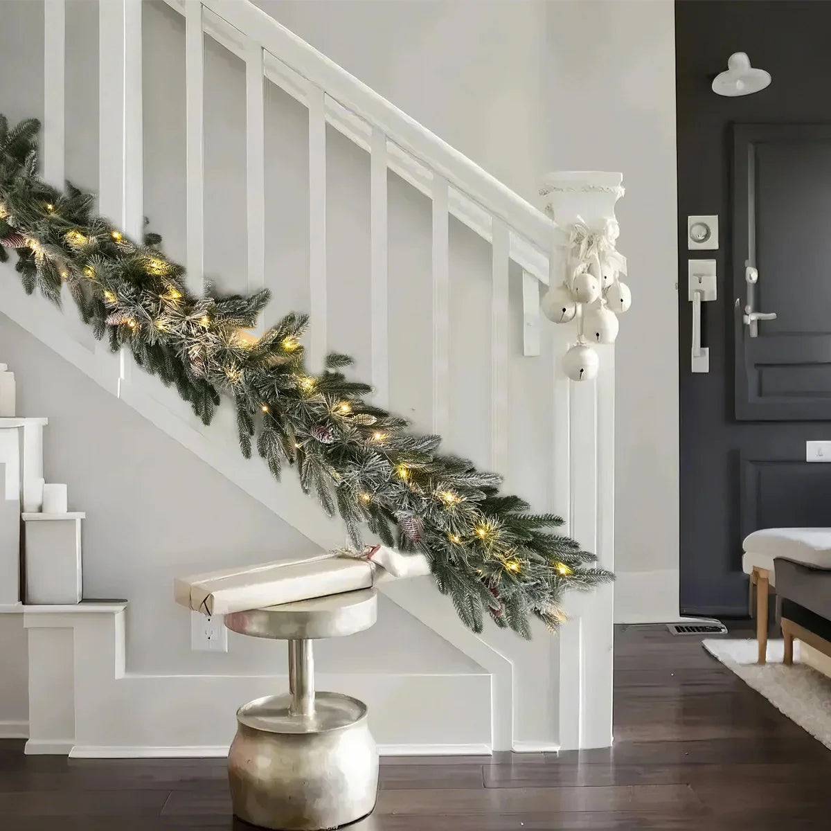 Pre-Lit Greenery Pine Cone Flocking Garland -1Piece
