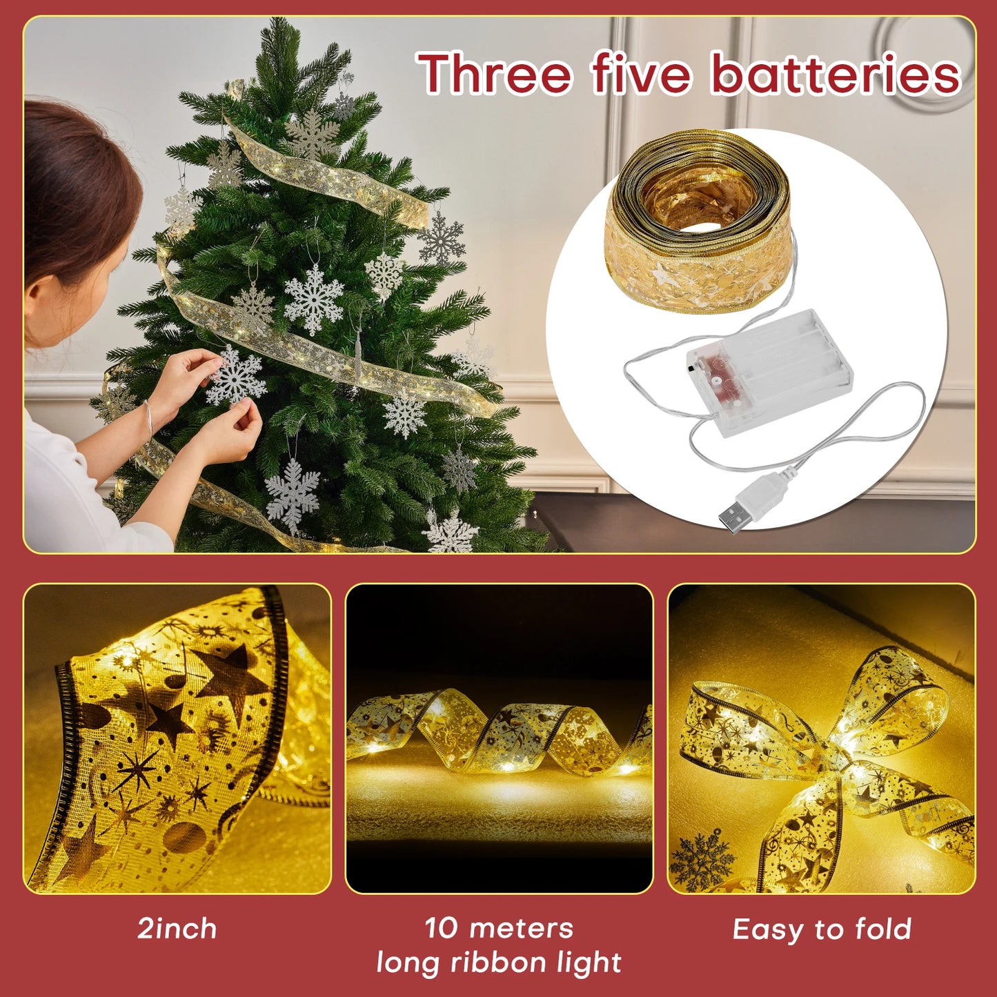 Wired Christmas Ribbon With Lights