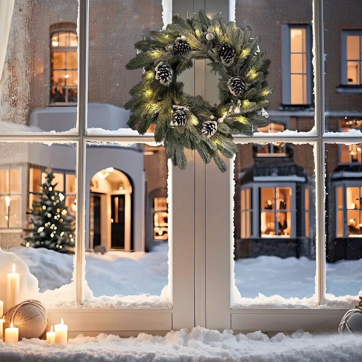 Pre-Lit Greenery Pine Cone Flocking Garland -1Piece