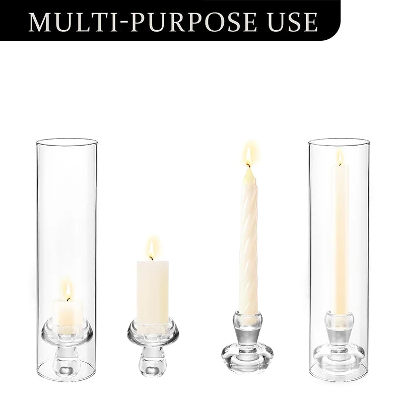 Clear Hurricane Glass Candlesticks Holders 11.8Inch 2Pieces