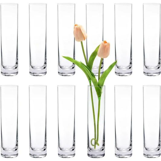Glass Cylinder Bud Vases, Set Of 12