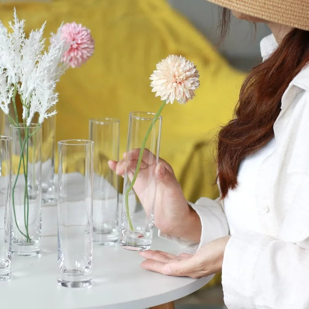 Glass Cylinder Bud Vases, Set Of 12