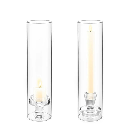 Clear Hurricane Glass Candlesticks Holders 11.8Inch 2Pieces