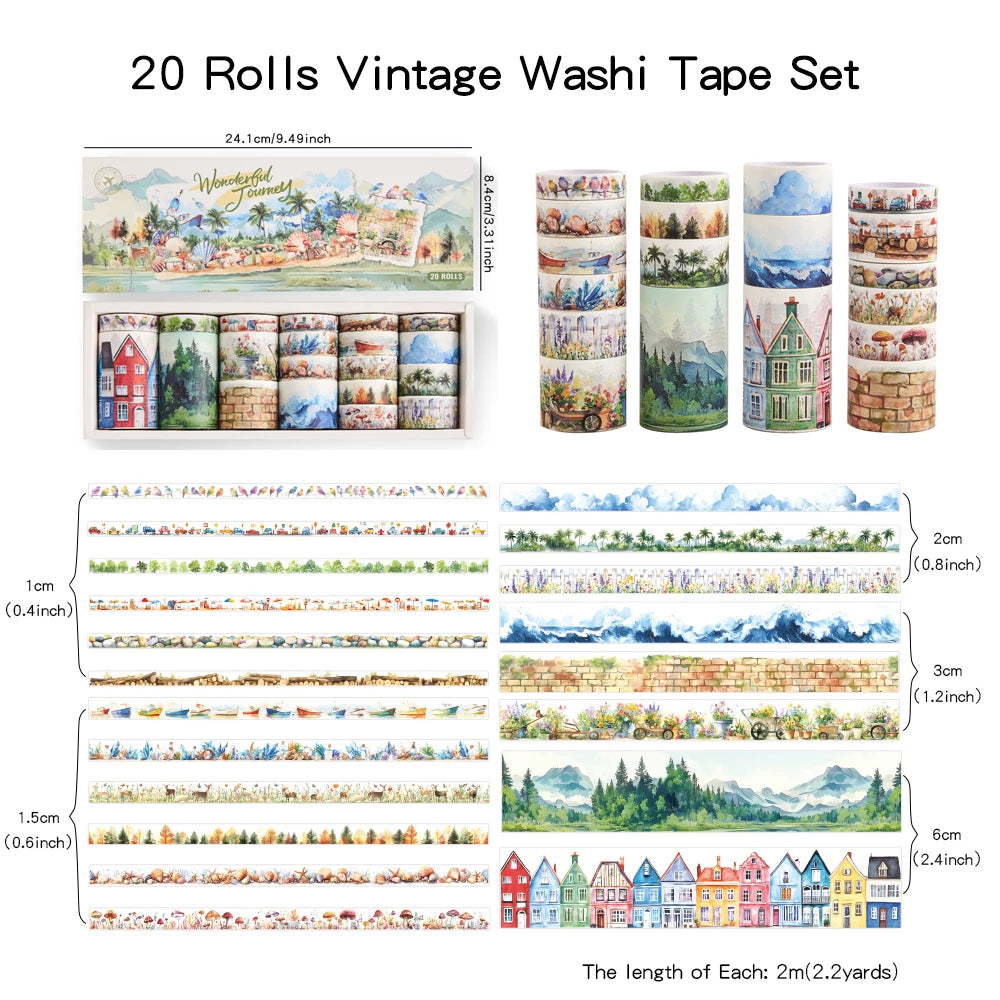 Washi Tapes Retro Journey 20 Roll Set