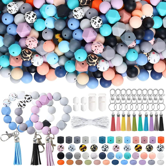 Rubber Beads With Keyring DIY Set 225Pieces
