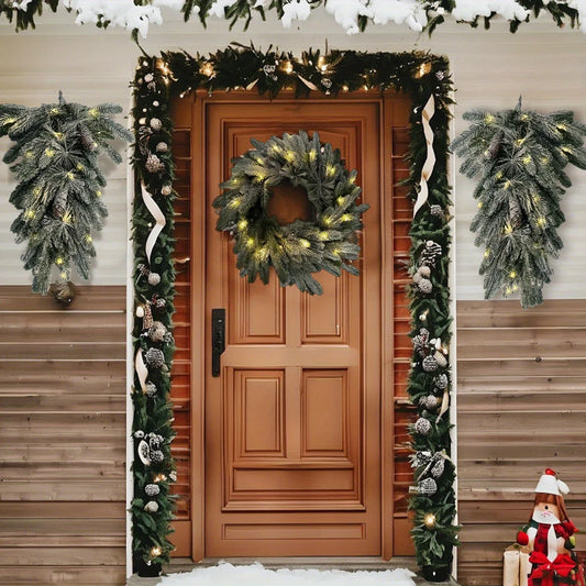 Pre-Lit Greenery Pine Cone Flocking Garland -1Piece