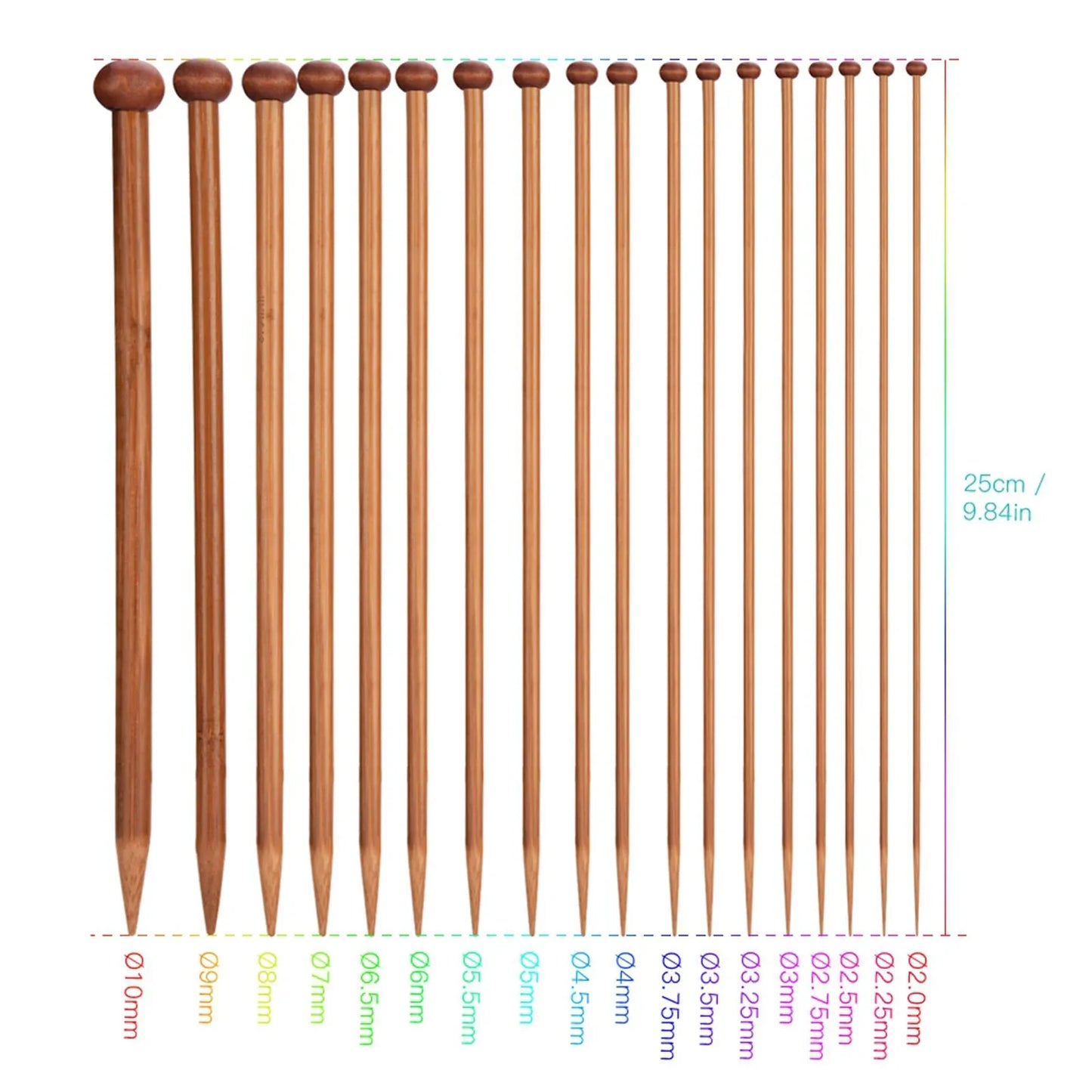 Knitting Needles Single Point Carbonized 36 Pieces