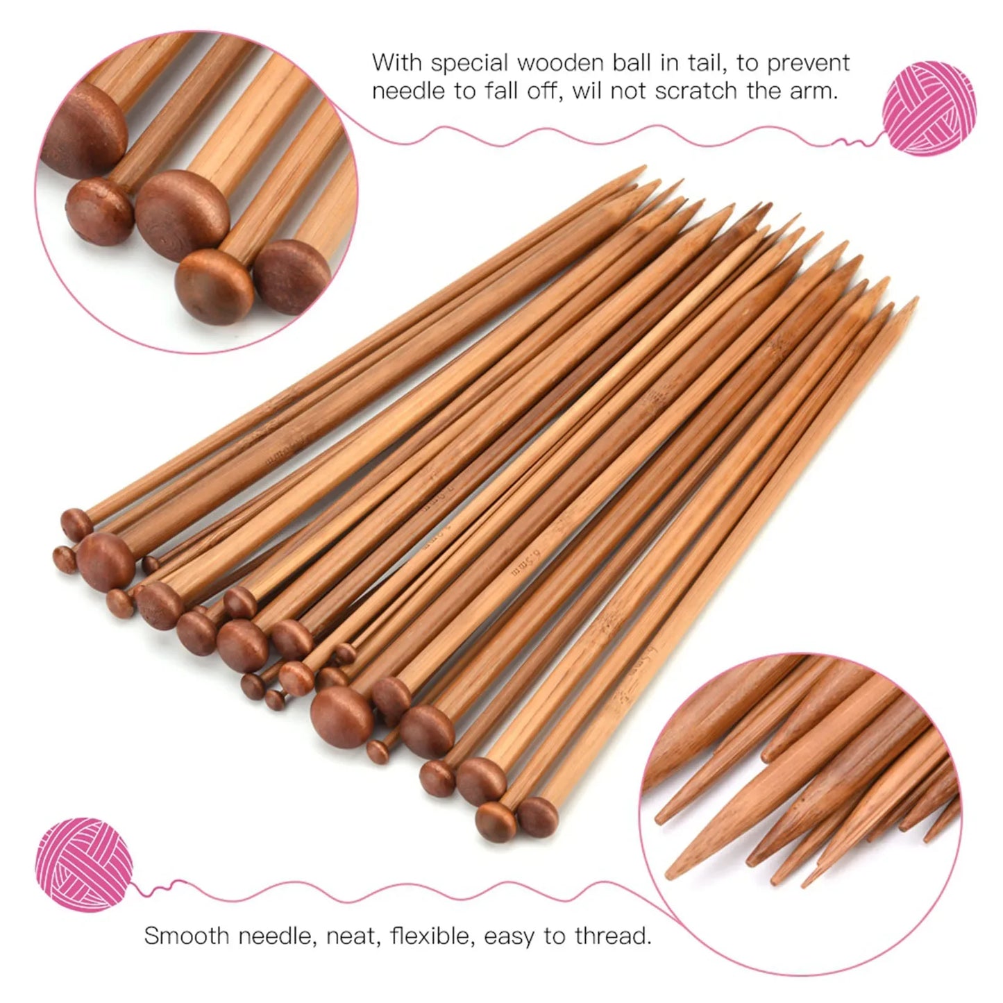 Knitting Needles Single Point Carbonized 36 Pieces